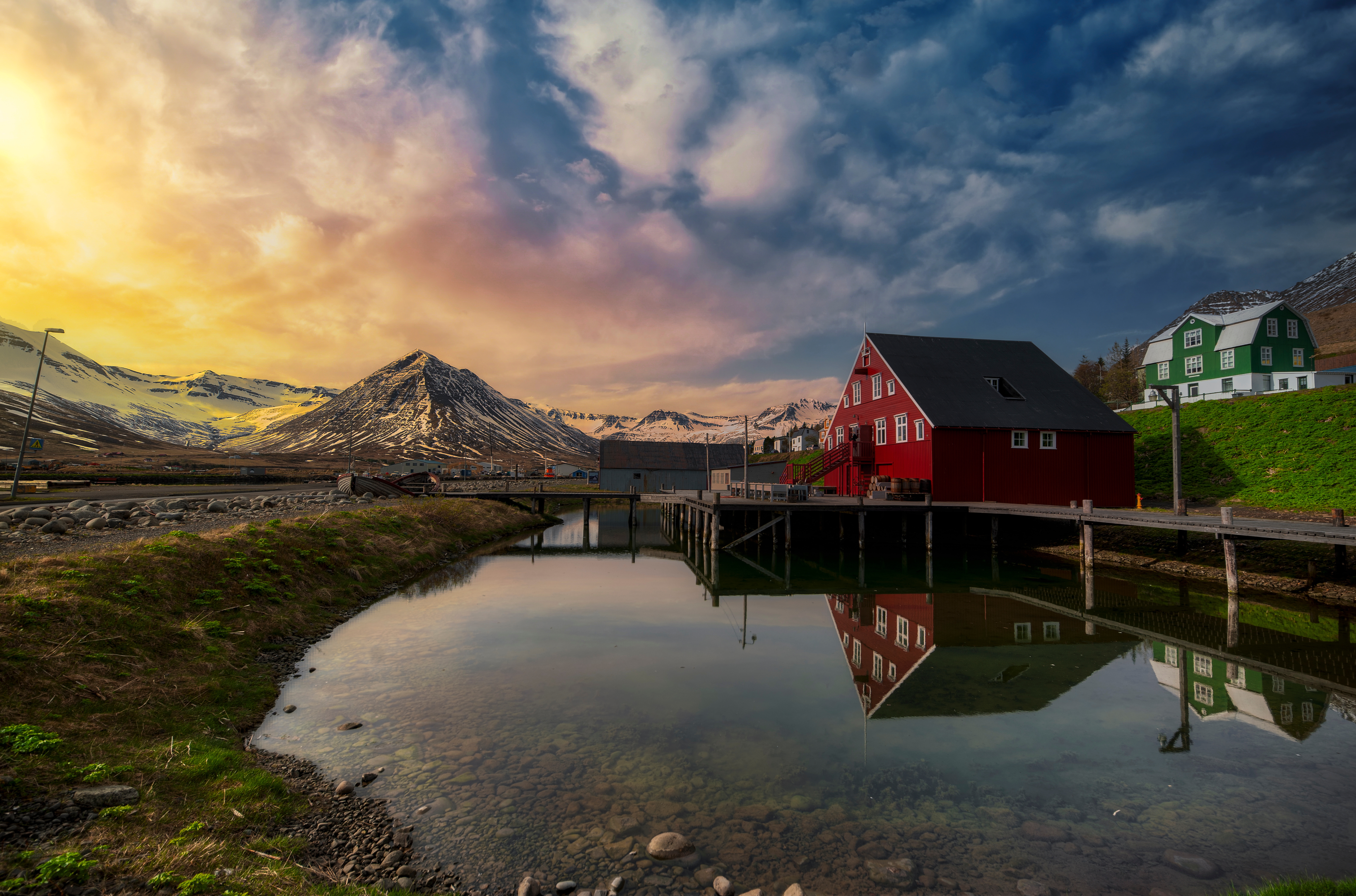 Midnight sun over ice